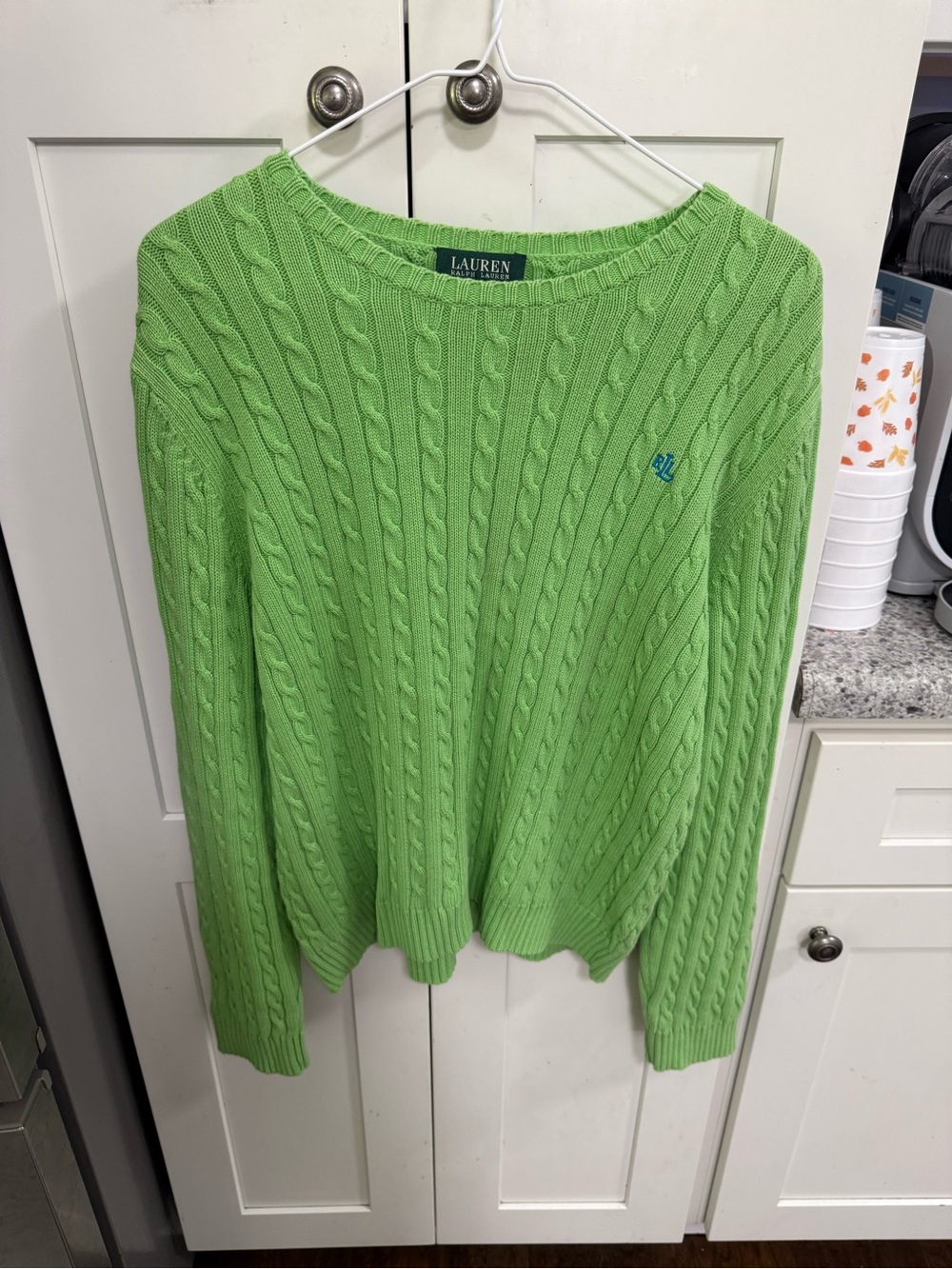 Ralph Lauren Lime Green Cable Crewneck Sweater